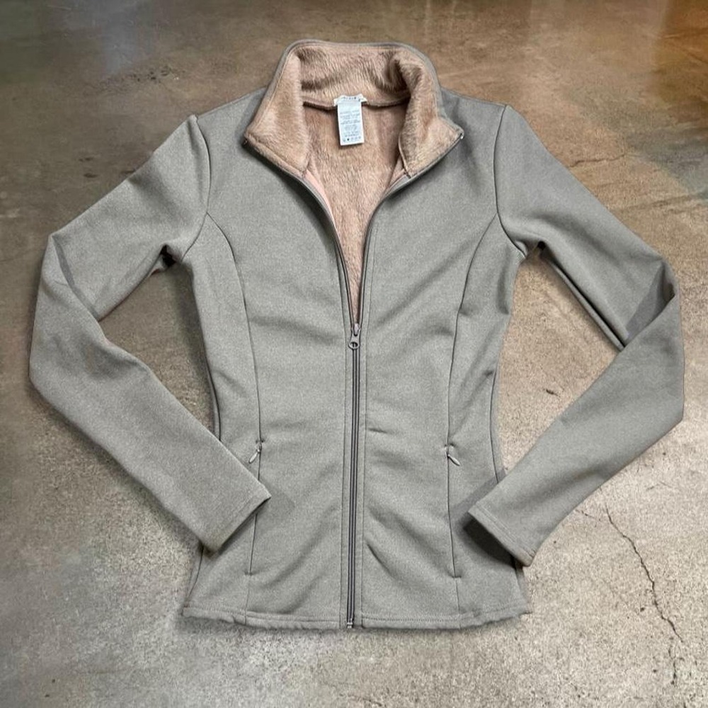 Ardene fitted zip-up zip up sweater in a neutral taupe/gray